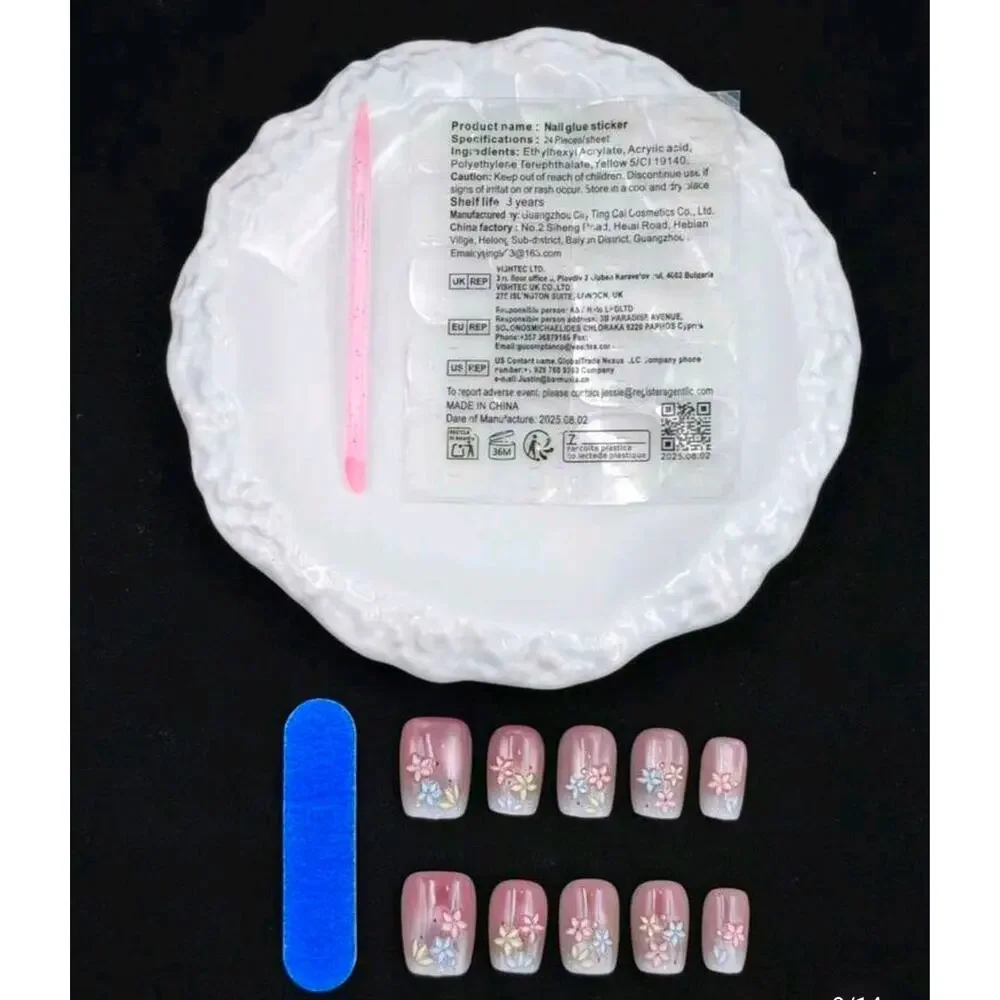 10 Pink Ombre Floral Press On Nails Short Square Reusable New Size Small